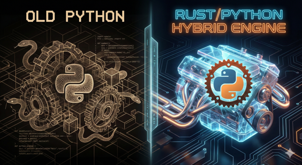 Comparison of legacy Python for finance architecture versus the modern 2026 Rust-based algorithmic trading stack